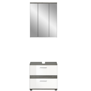 Mobile bagno moderno 60xH191 specchio con led bianco lucido rovere grigio Hollis-8
