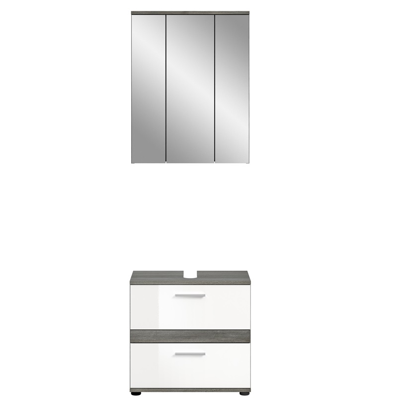 Mobile bagno moderno 60xH191 specchio con led bianco lucido rovere grigio Hollis-8