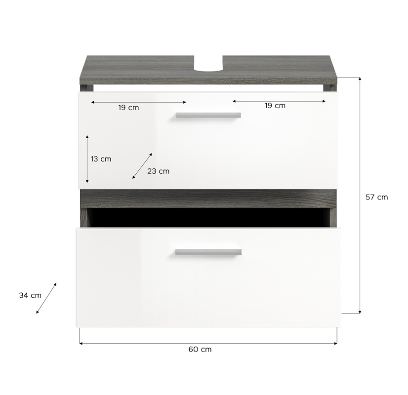 Mobile bagno moderno 60xH191 specchio con led bianco lucido rovere grigio Hollis-8