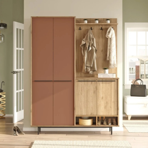Mobile ingresso moderno 147xH196 cm appendiabiti rovere mattone Tokyo