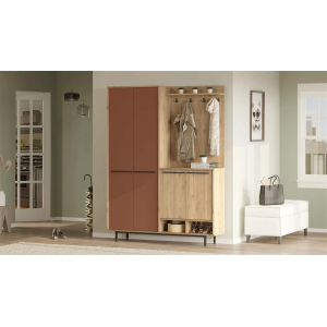 Mobile ingresso moderno 147xH196 cm appendiabiti rovere mattone Tokyo