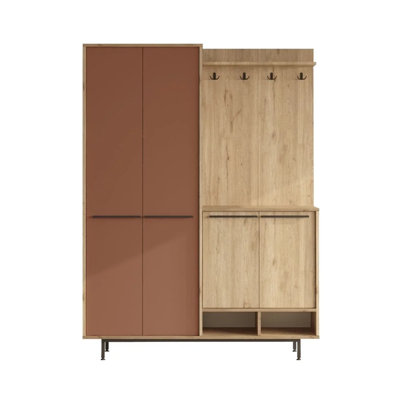 Mobile ingresso moderno 147xH196 cm appendiabiti rovere mattone Tokyo