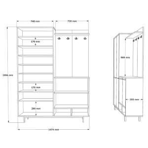 Mobile ingresso moderno 147xH196 cm appendiabiti rovere mattone Tokyo