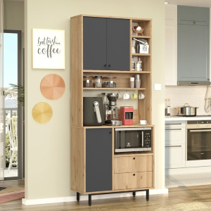 Mobile da cucina dispensa multiuso microonde 88xH205 cm antracite rovere Glass