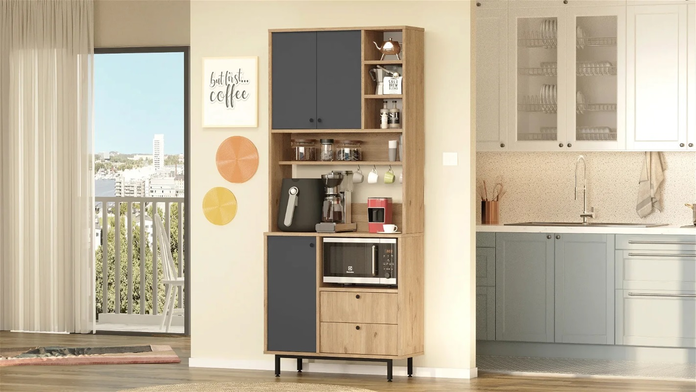 Mobile da cucina dispensa multiuso microonde 88xH205 cm antracite rovere Glass