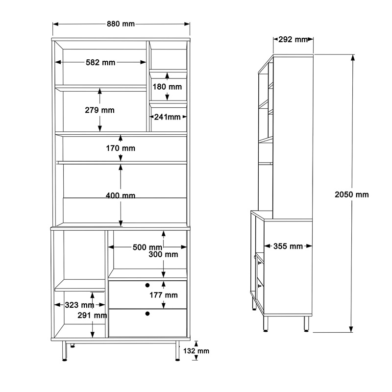 Mobile da cucina dispensa multiuso microonde 88xH205 cm antracite rovere Glass