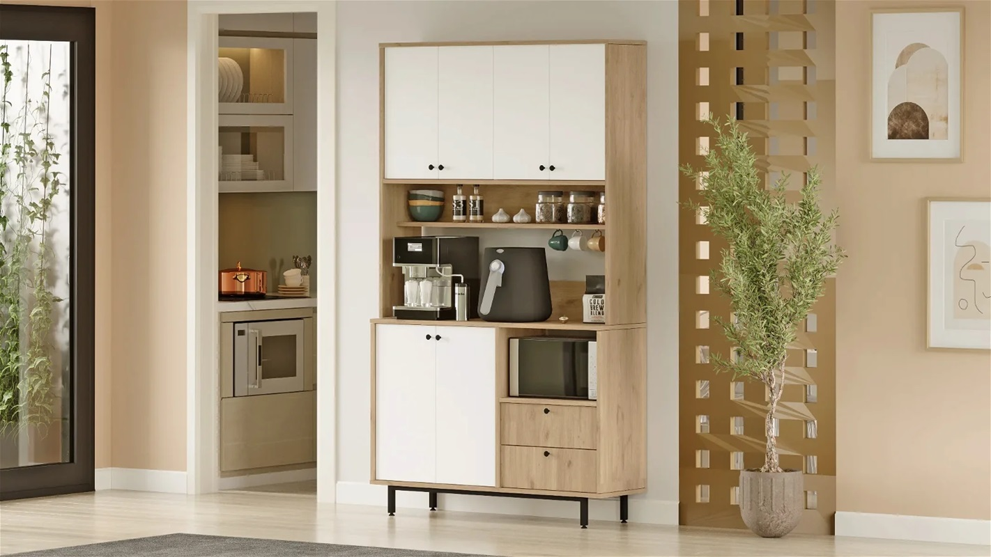 Mobile da cucina dispensa multiuso microonde 120xH205 cm bianco rovere Commis