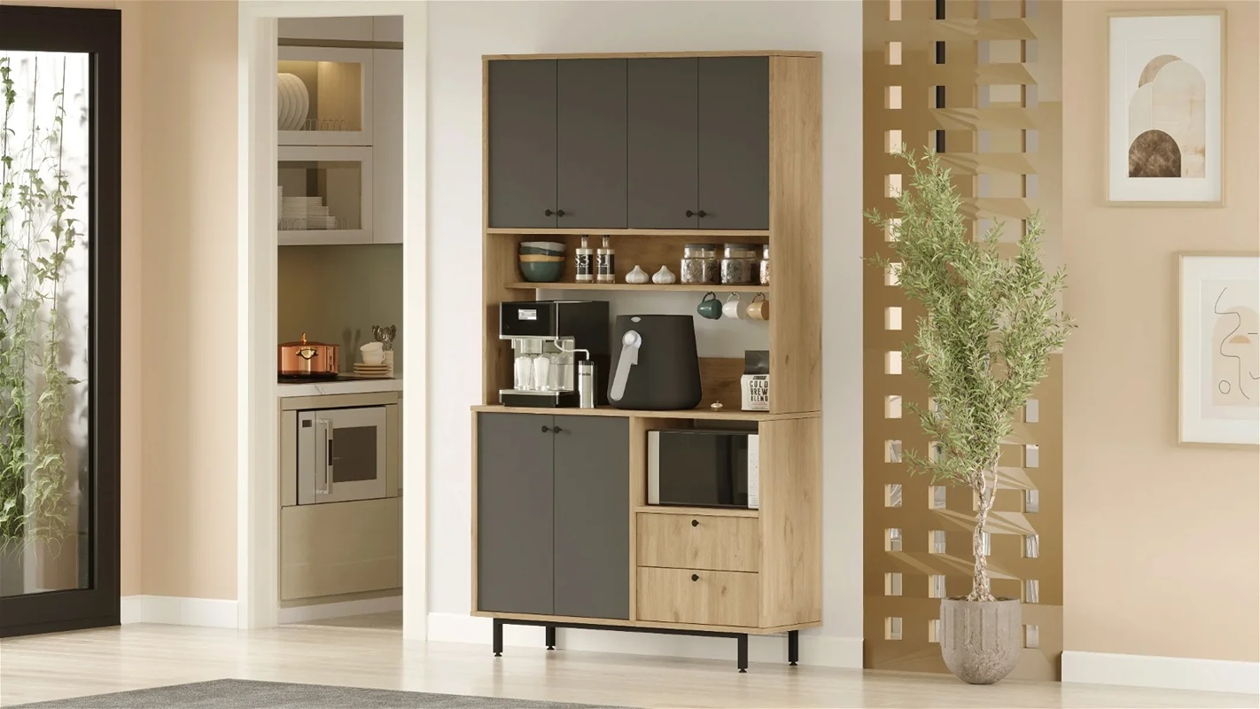 Mobile da cucina dispensa multiuso microonde 120xH205 cm rovere antracite Commis