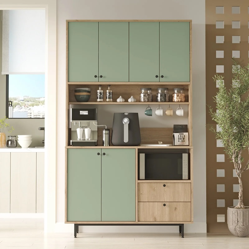 Mobile da cucina dispensa multiuso microonde 120xH205 cm rovere verde Commis