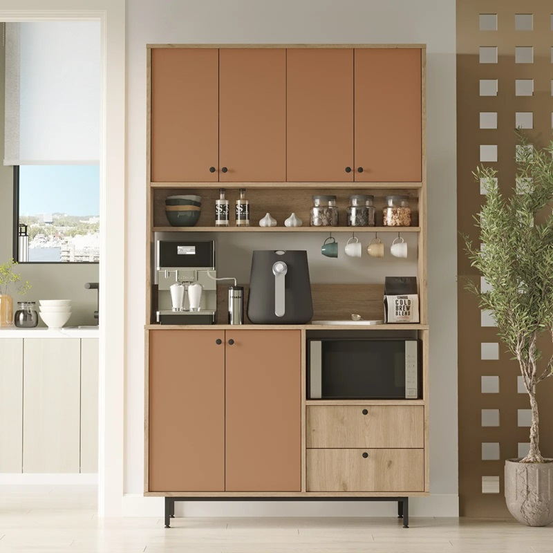 Mobile da cucina dispensa multiuso microonde 120xH205 cm rovere mattone Commis