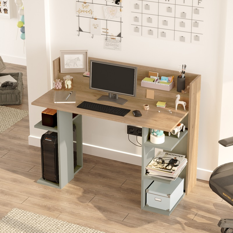 Scrivania moderna attrezzata ufficio 124x58 cm rovere verde Buster