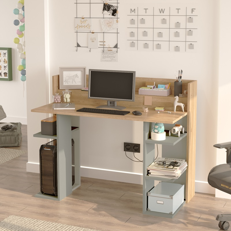 Scrivania moderna attrezzata ufficio 124x58 cm rovere verde Buster