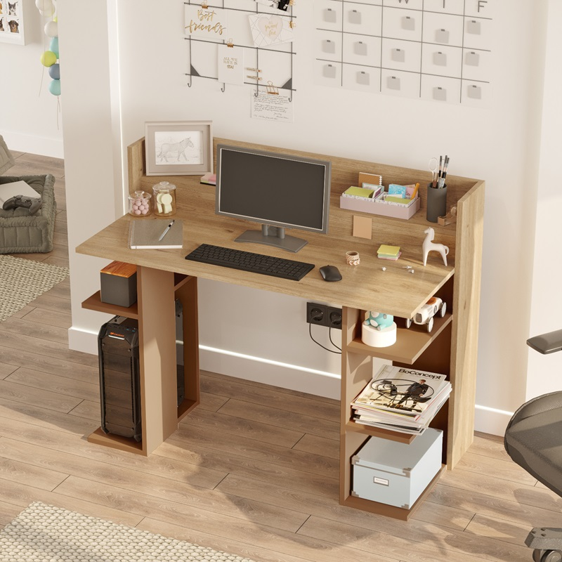 Scrivania moderna attrezzata ufficio 124x58 cm rovere mattone Buster