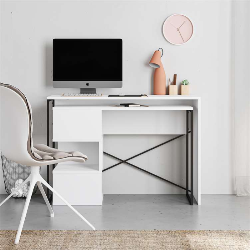 Scrivania ufficio moderna salvaspazio angolare 110x77 bianco nero Regan