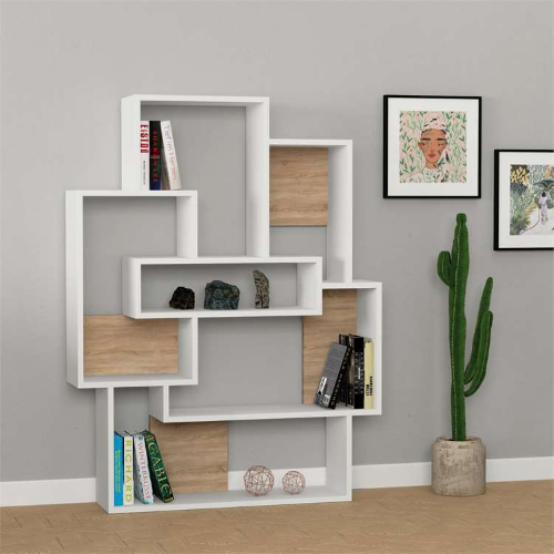 Libreria moderna design soggiorno 101xH132 bianco rovere Melody
