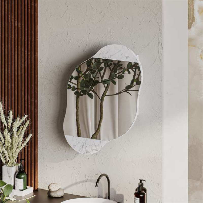 Specchio bagno pensile moderno 3 vani 60xH75 marmo Carrara