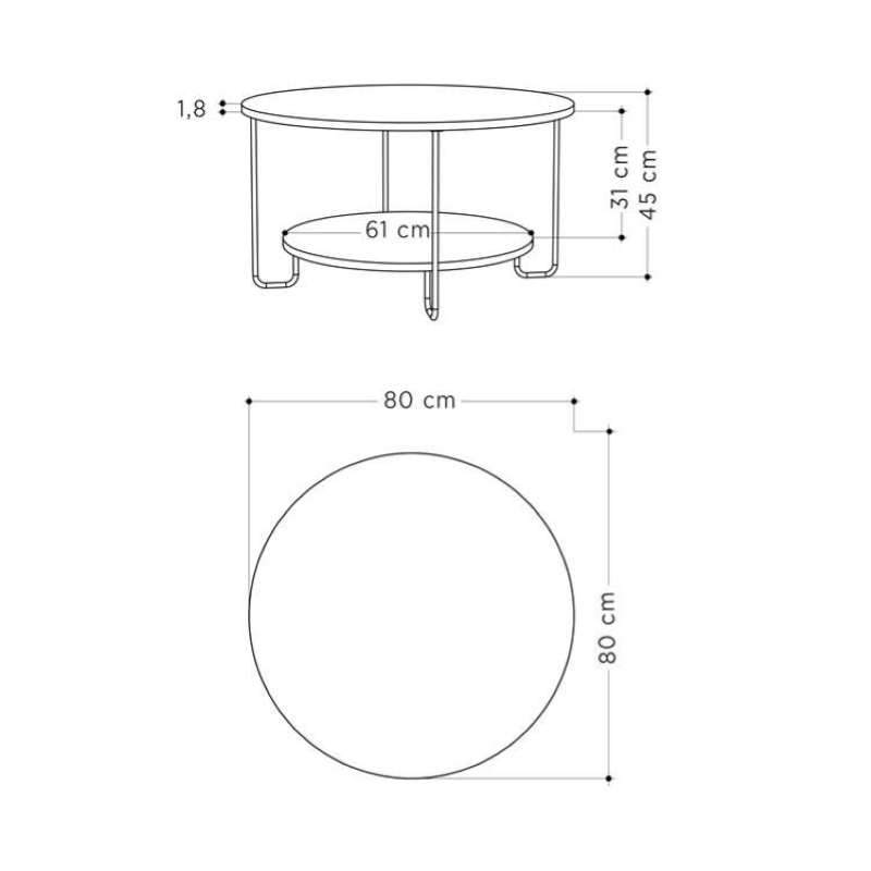 Tavolino soggiorno moderno design 80xH80 bianco Kansas