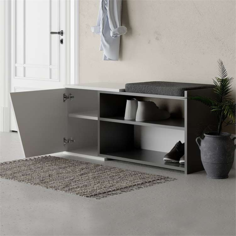 Cassapanca scarpiera moderna 105xH47 ingresso cuscino bianco antracite Derby