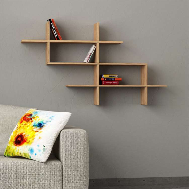 Mensola libreria 150xH82 cm pensile da parete design moderno rovere Gerd