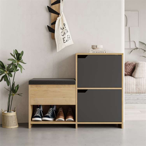 Mobile ingresso moderno scarpiera contenitore 101xH80 cm rovere antracite Luke