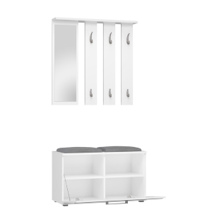 Mobile ingresso moderno 85 cm appendiabiti cuscino bianco Alaska
