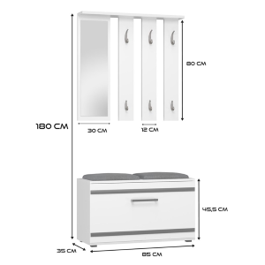 Mobile ingresso moderno 85 cm appendiabiti cuscino bianco Alaska