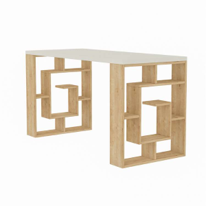 Scrivania moderna attrezzata libreria ufficio 137xH75 bianco rovere Maze