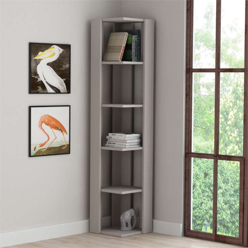 Libreria moderna soggiorno angolare 34xH161 cm design tortora Berta