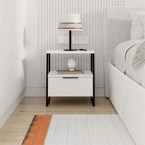 Comodino moderno 1 ribalta design 45xH50 metallo bianco Jodi