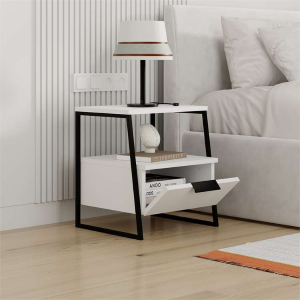 Comodino moderno 1 ribalta design 45xH50 metallo bianco Jodi