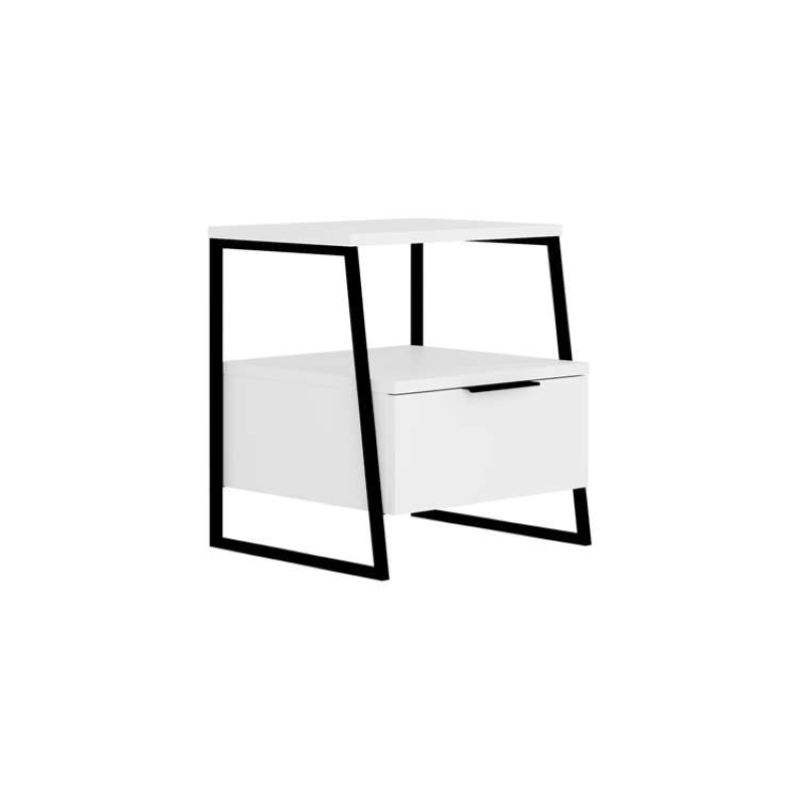 Comodino moderno 1 ribalta design 45xH50 metallo bianco Jodi