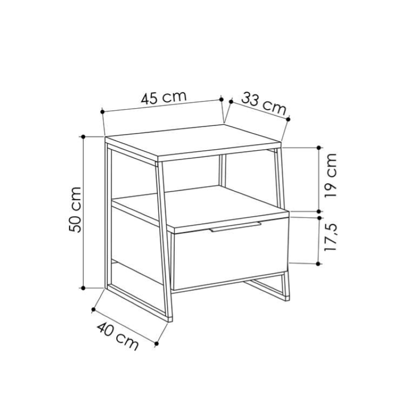 Comodino moderno 1 ribalta design 45xH50 metallo bianco Jodi