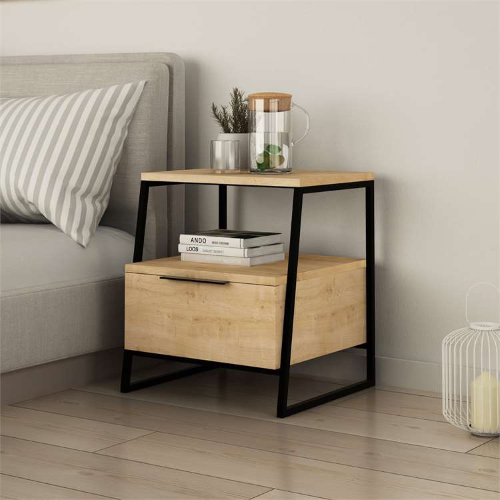 Comodino moderno 1 cassetto design 45xH50 metallo rovere Jodi