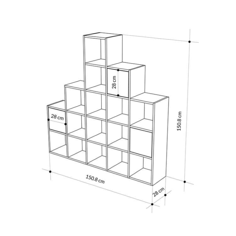 Libreria moderna industrial parete soggiorno design 151xH151 cm bianco Mable