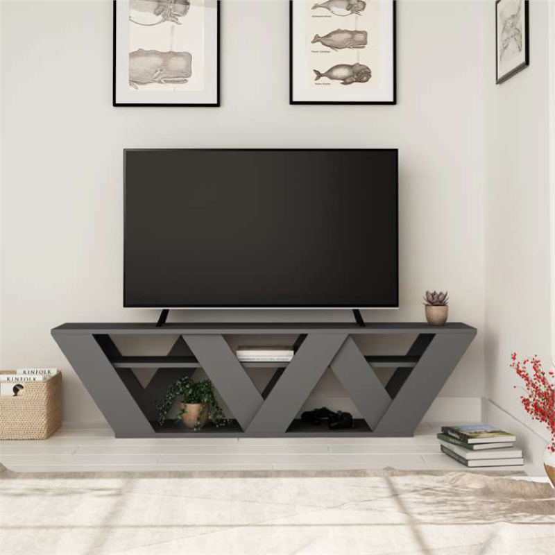 Mobile porta tv moderno 158xH40 cm ripiani antracite Isac
