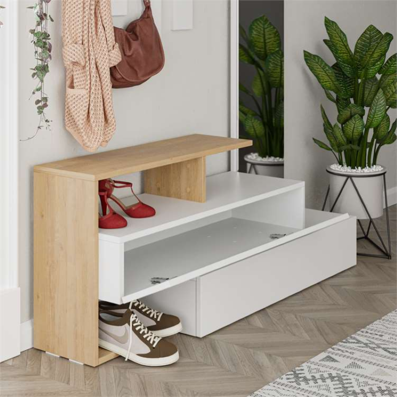 Mobile ingresso moderno specchio 137xH154 cm appendiabiti bianco rovere Cooper