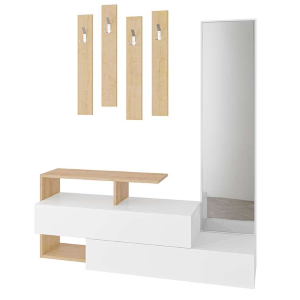 Mobile ingresso moderno specchio 137xH154 cm appendiabiti bianco rovere Cooper