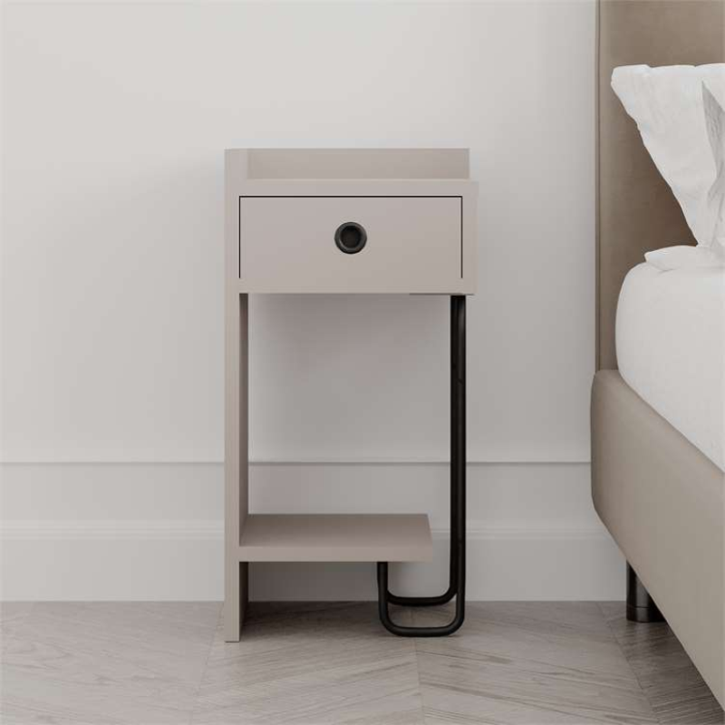 Comodino moderno 1 cassetto design metallo 32xH61 tortora Gerald-D