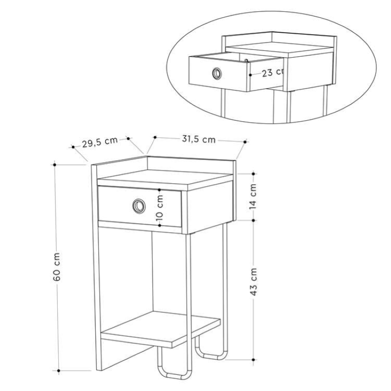 Comodino moderno 1 cassetto design metallo 32xH61 tortora Gerald-D
