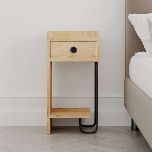 Comodino moderno 1 cassetto design metallo 32xH61 rovere Gerald-D