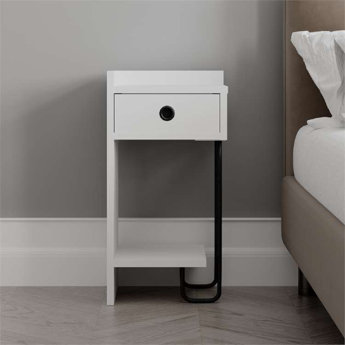 Comodino moderno 1 cassetto design metallo 32xH61 bianco Gerald-D