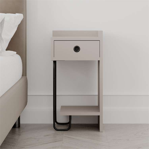Comodino moderno 1 cassetto design metallo 32xH61 tortora Gerald-S