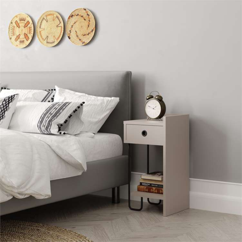 Comodino moderno 1 cassetto design metallo 32xH61 tortora Gerald-S