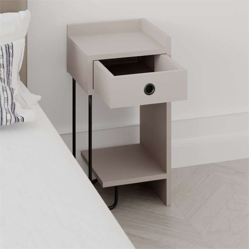 Comodino moderno 1 cassetto design metallo 32xH61 tortora Gerald-S