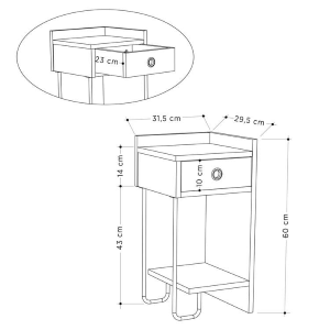 Comodino moderno 1 cassetto design metallo 32xH61 tortora Gerald-S