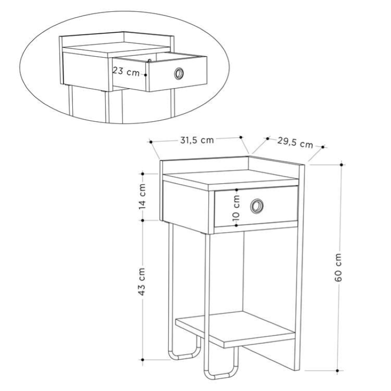 Comodino moderno 1 cassetto design metallo 32xH61 tortora Gerald-S