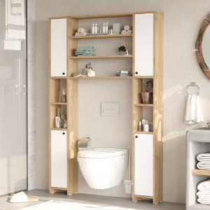 Mobile sopra wc bagno attrezzato colonna 120xH183 cm rovere bianco Square
