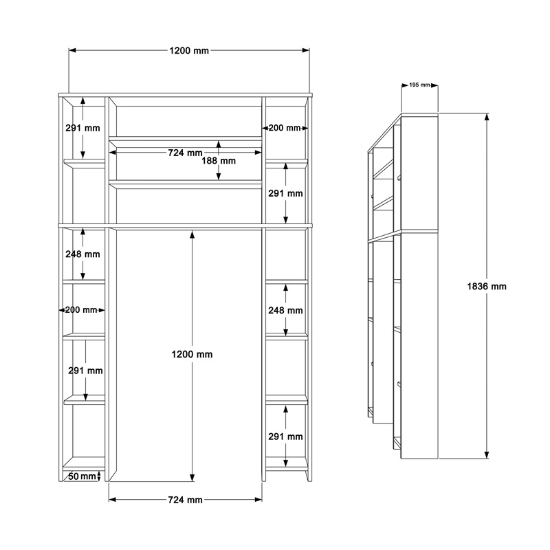 Mobile sopra wc bagno attrezzato colonna 120xH183 cm rovere bianco Square