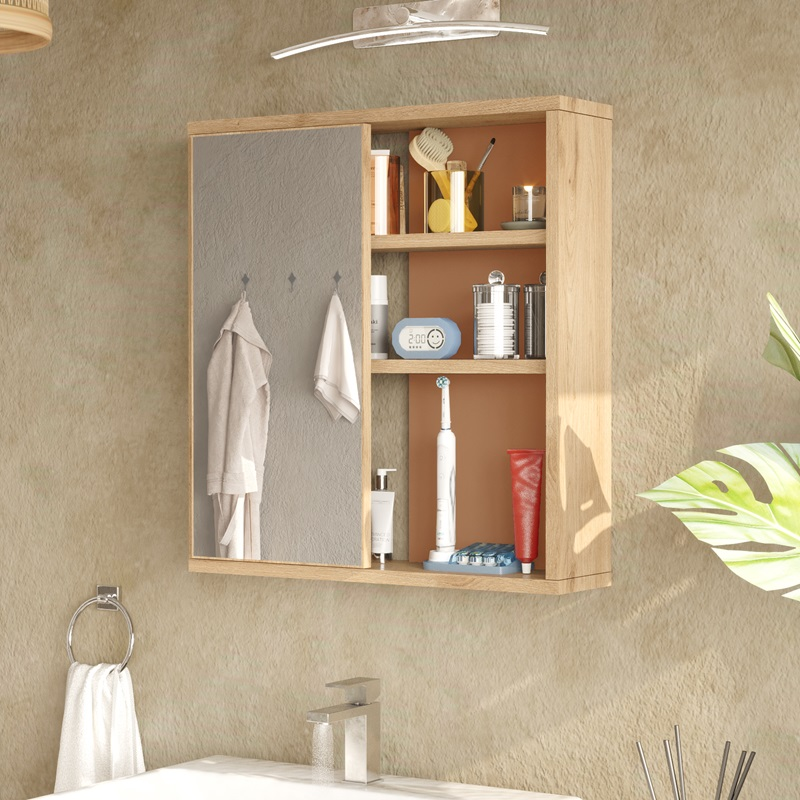 Specchio bagno pensile 2 mensole moderno 60xH64 rovere mattone Prisma-S