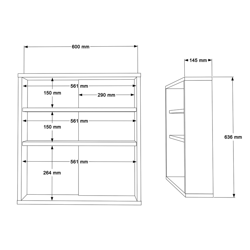 Specchio bagno pensile 2 mensole moderno 60xH64 rovere mattone Prisma-S